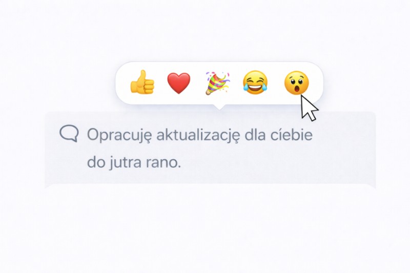 Reakcje i ikony w czacie zespołowym wspierające komunikację niewerbalną